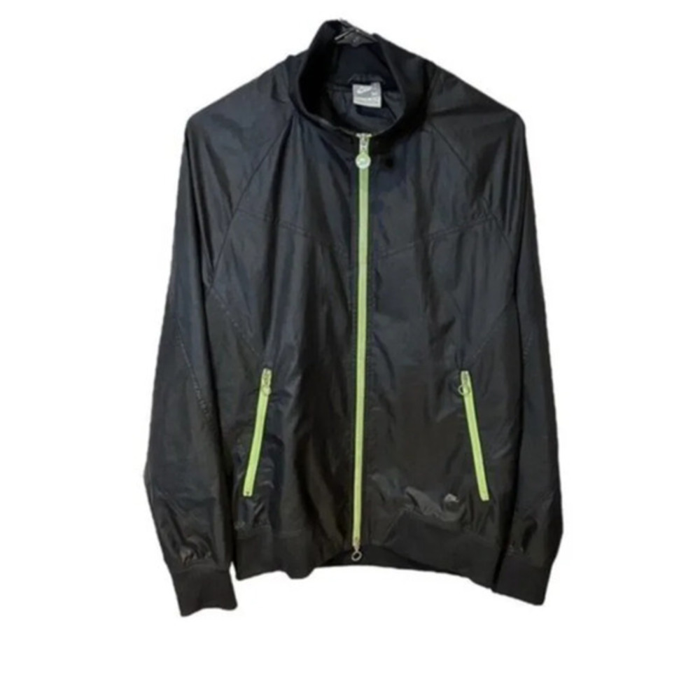 Vintage Nike Windbreaker Y2K Zip up Jacket Silver Chrome Spellout Logo Sz L